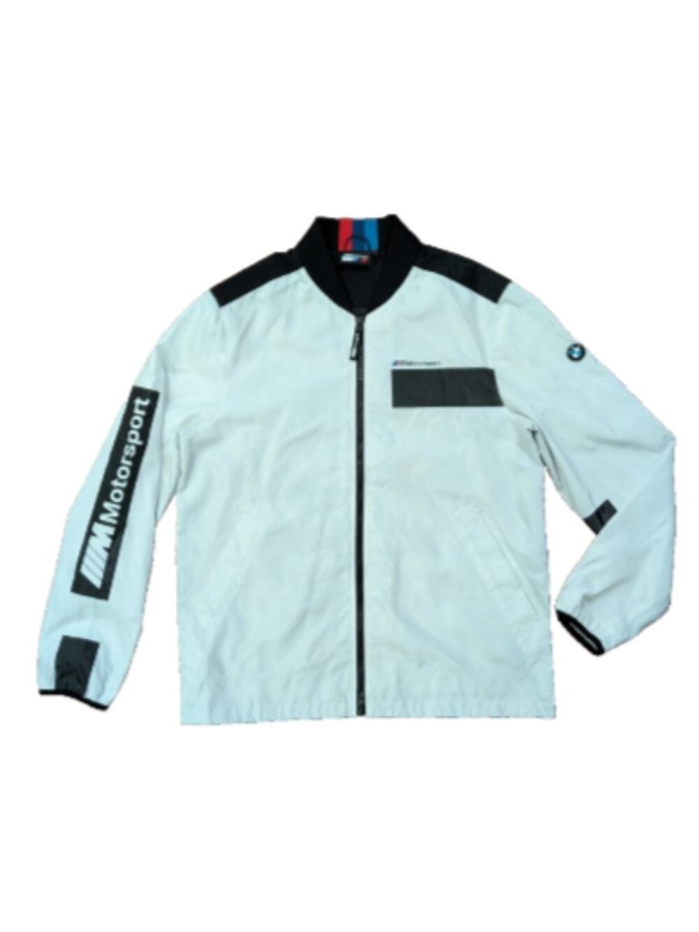 BMW Motorsport Full Zip Windbreaker White Logo Jacket Men's Size L Automotive